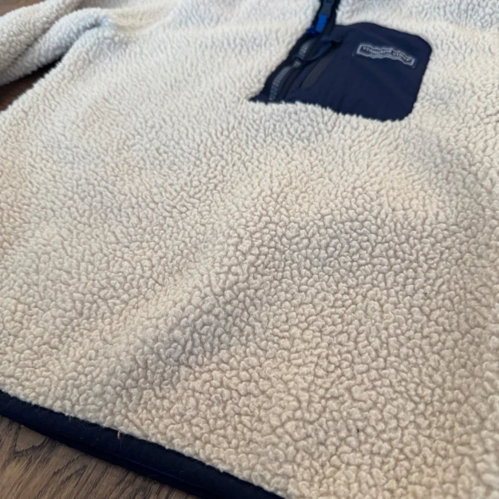 Vineyard Vines Stillwater Sherpa 1/4 Quarter Zip Cream Navy Boys Size 7 4‎